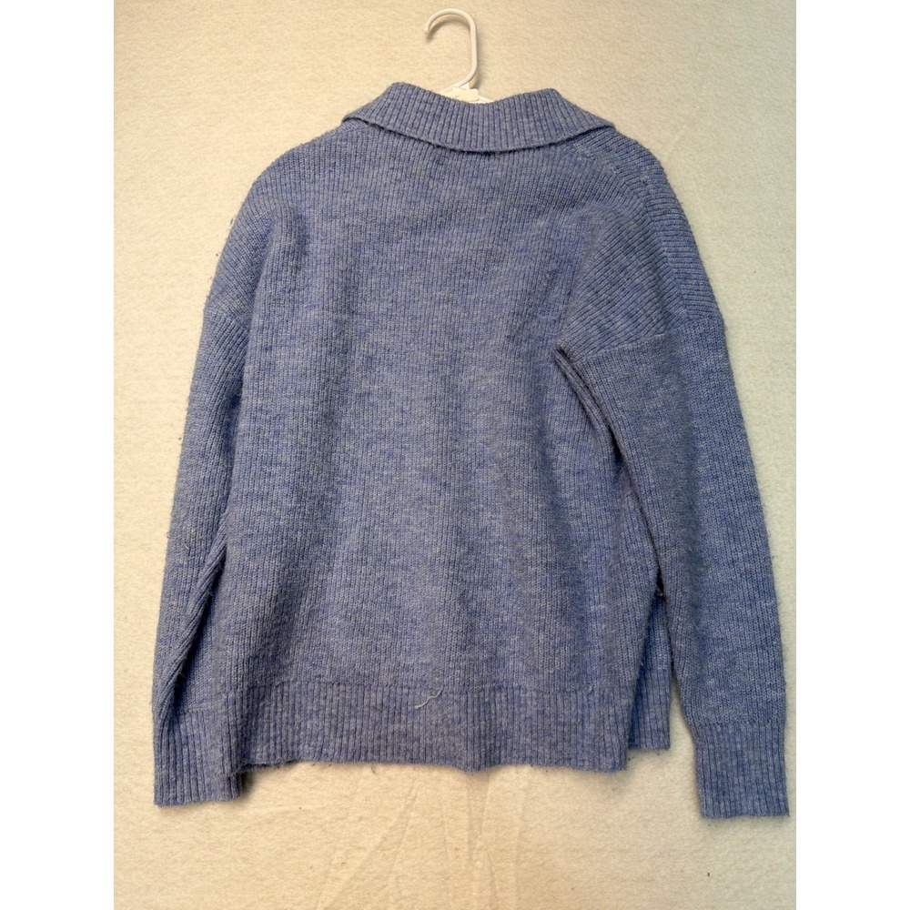 Central Park West Light Blue Ribbed Polo Collar Button Front Cardigan Sweater M - Picture 6 of 6